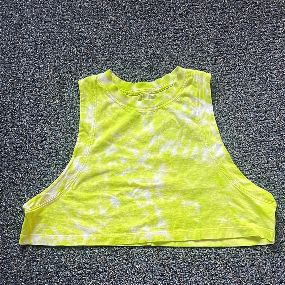 Neon Yellow Tie-Dye Crop Tank Top - Women - Picture 2 of 4